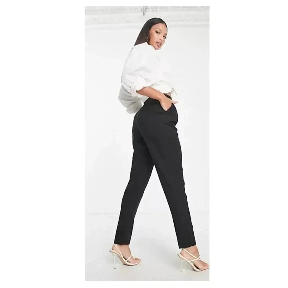 ASOS Design Black High Waist Dress Pants Size 6 Tapered Leg Stretch Pockets